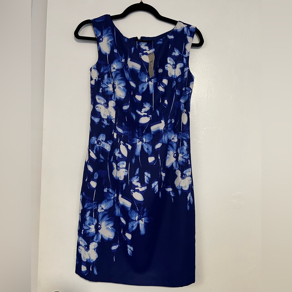 Ann Taylor Blue Sheath Midi Dress for Wedding Guests
